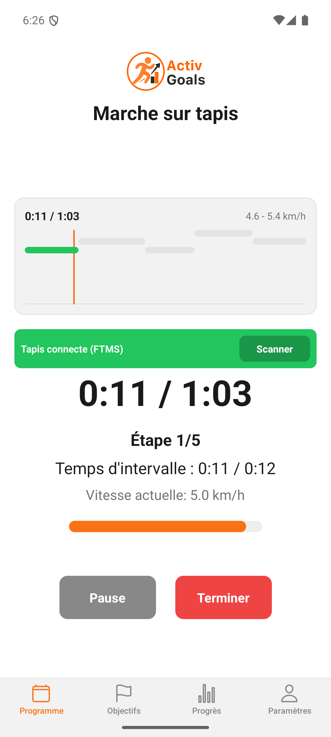 Vue de séance tapis dans ActivGoals