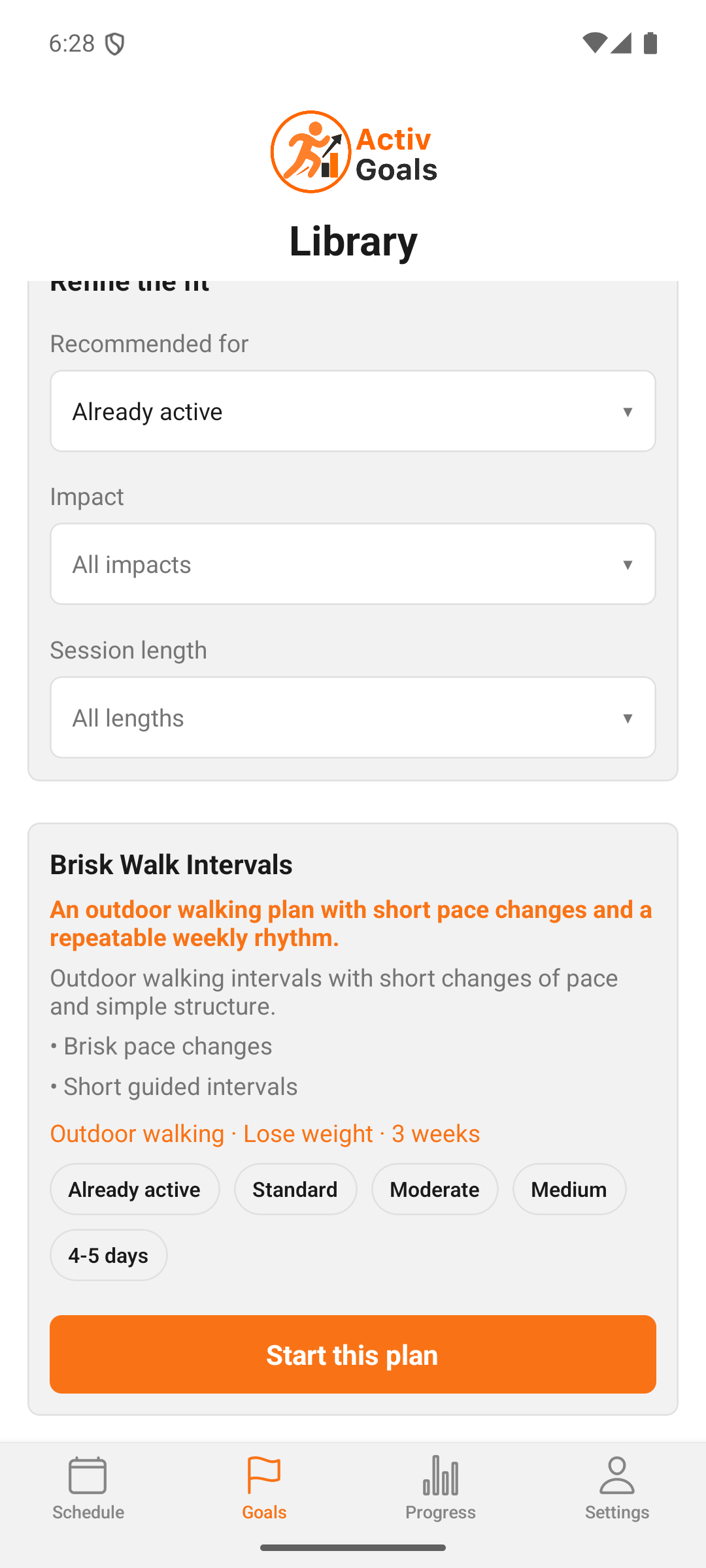 ActivGoals walking and plan interface